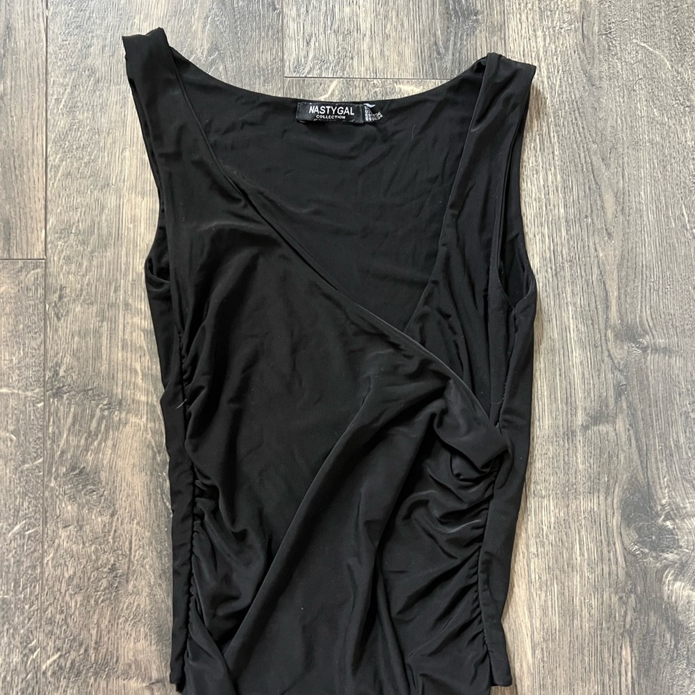 Nasty Gal Black Asymmetrical Ruched Tank Top
